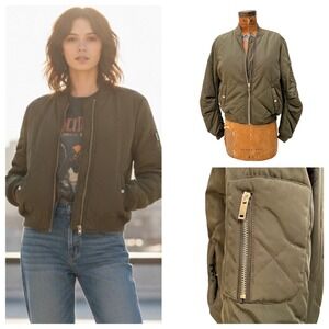 Aqua Bloomingdale Quilted Bomber Jacket Olive Green Flight Jacket Grunge Utility